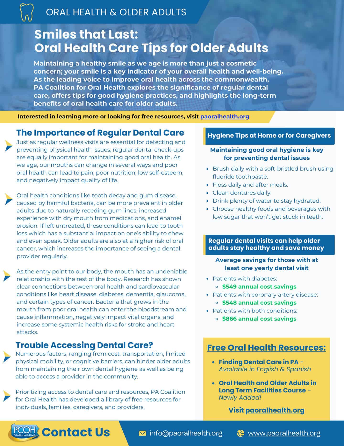 Oral Health Care Tips for Older Adults – (PCOH) PA Coalition for Oral ...