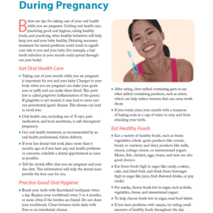 Oral health tips for pregnancy, smiling woman brushing teeth.
