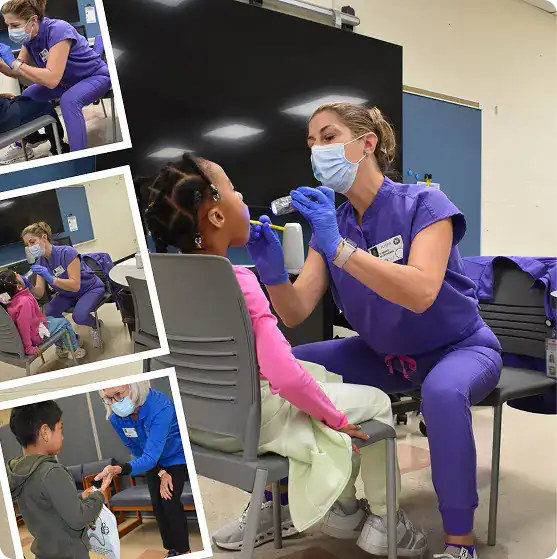 Healthcare worker treats child at clinic.